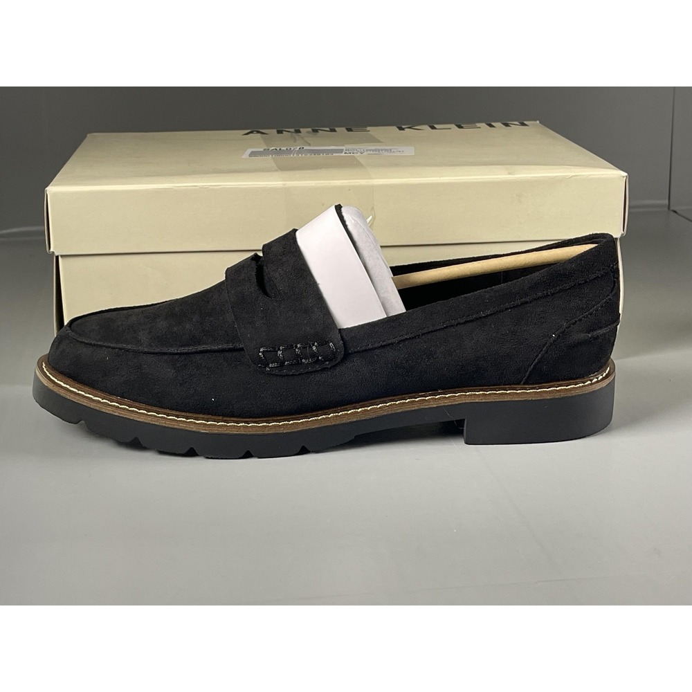 Anne Klein Shoes Womens Size 9.5 Black Suede Loafers AKEMMYLOU Lug Sole Comfort